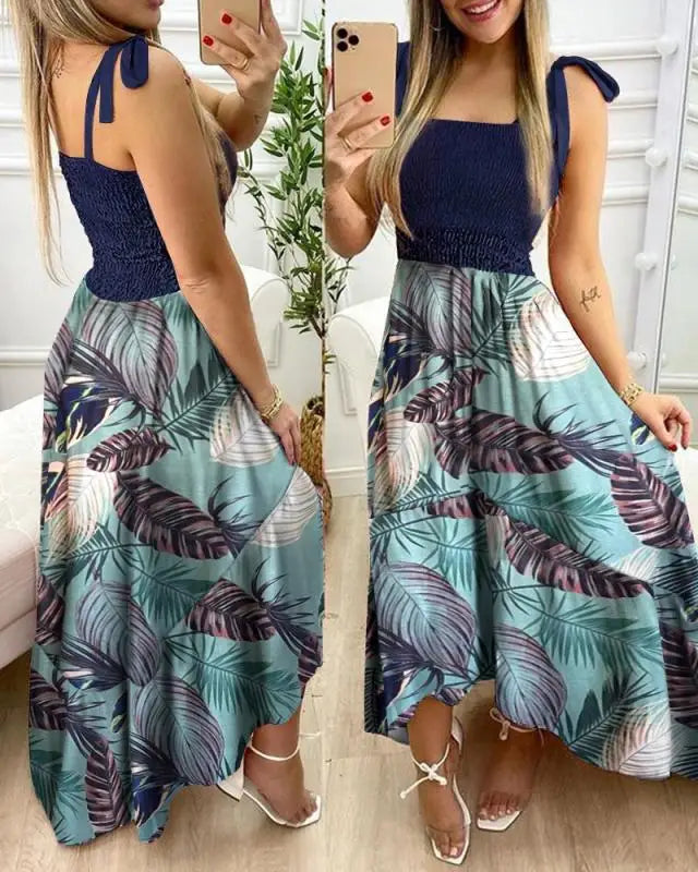 Summer Sexy Spaghetti Strap Floral Print Maxi Dress For Women Casual Elegant Long Dress. S-3X