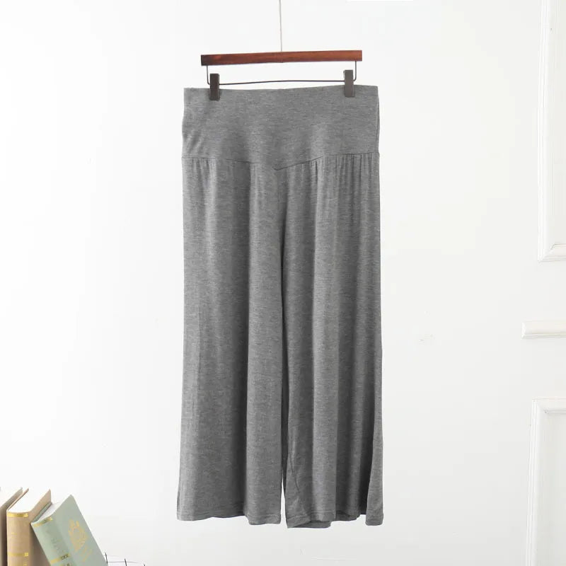 Spring Summer Wide leg calf length Loose Casual yoga pant High Waist three quarter Trousers. M-2X