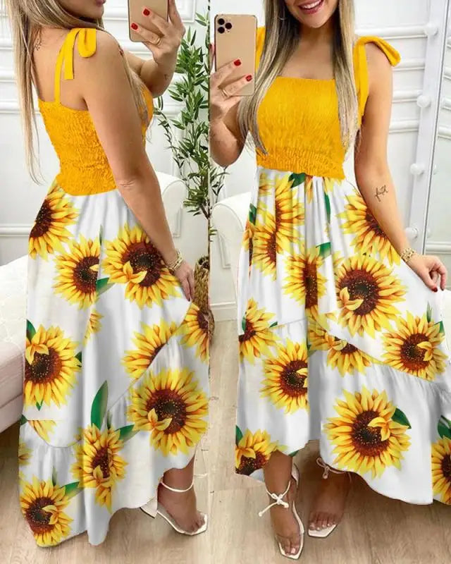Summer Sexy Spaghetti Strap Floral Print Maxi Dress For Women Casual Elegant Long Dress. S-3X