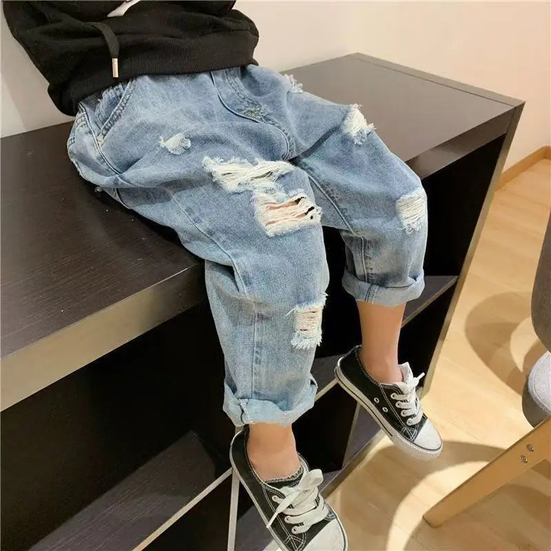 Children's Unisex Distressed Jeans - Soft Comfortable Ripped Pants Ages 2-7