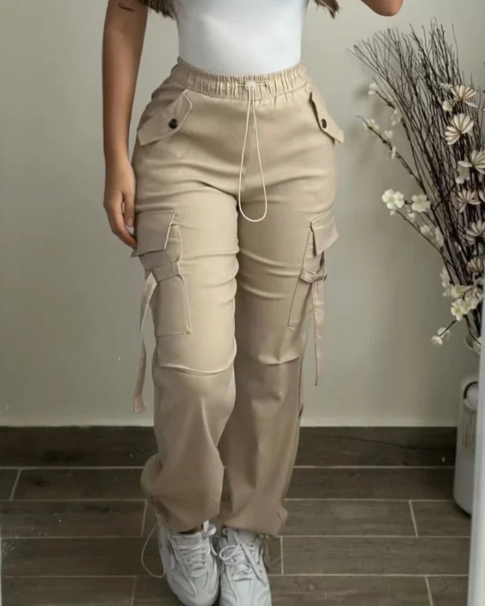 Drawstring Pocket Design Comfortable Cargo Pants. S-XL