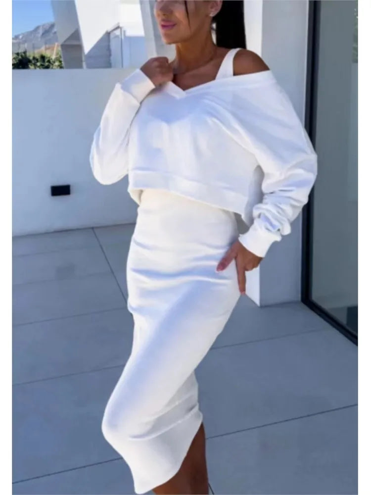 New Women's Two Piece Fashion Sweater and Skirt Perfect For All Seasons. S-XL