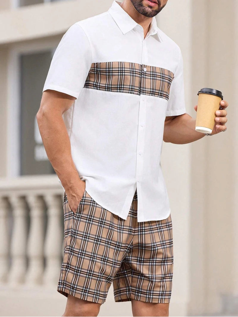 Men's Trendy Short Sleeve Shorts Set Printed Pattern Short Sleeve Lapel Shirt and Shorts Men's Two Piece . S-5X