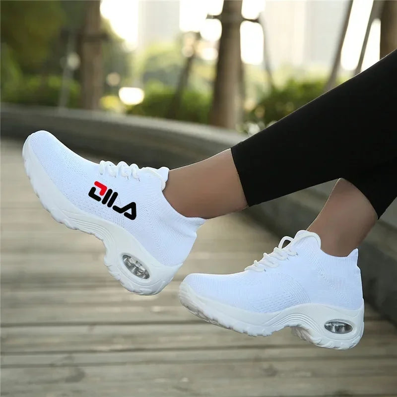 Women Tennis Breathable Mesh Height-increasing Slip-on Sneakers Thick Bottom Platform