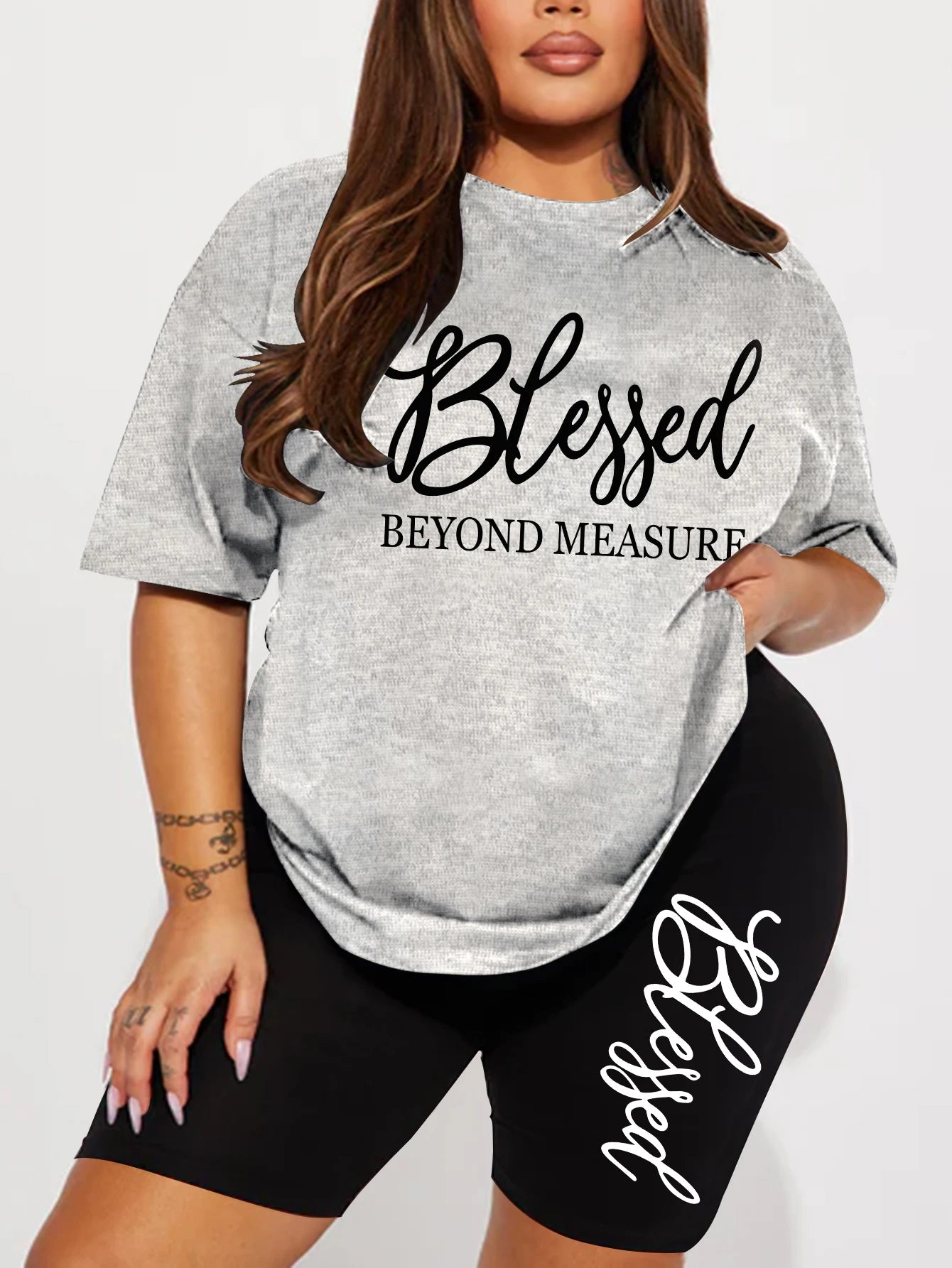 Plus size set for women Summer 2 pieces Blessed printed women's set