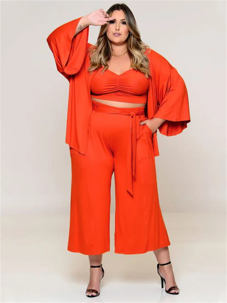 Plus Size 3 Piece Solid Matching Versatile Suit.