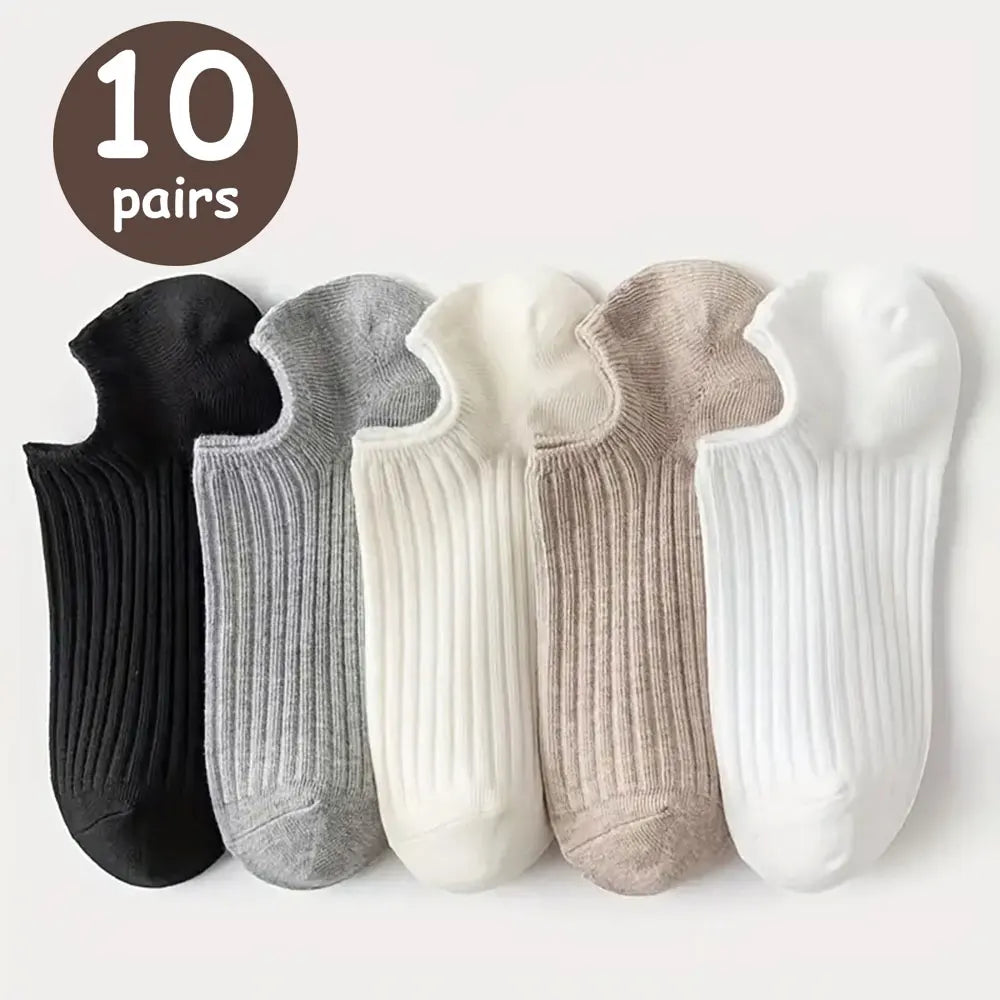 5/10 Pairs No Show Solid Boat Men Socks,Simple & Breathable Unisex Ankle Socks,Women's Stockings&Black Low Tube Cute Socks