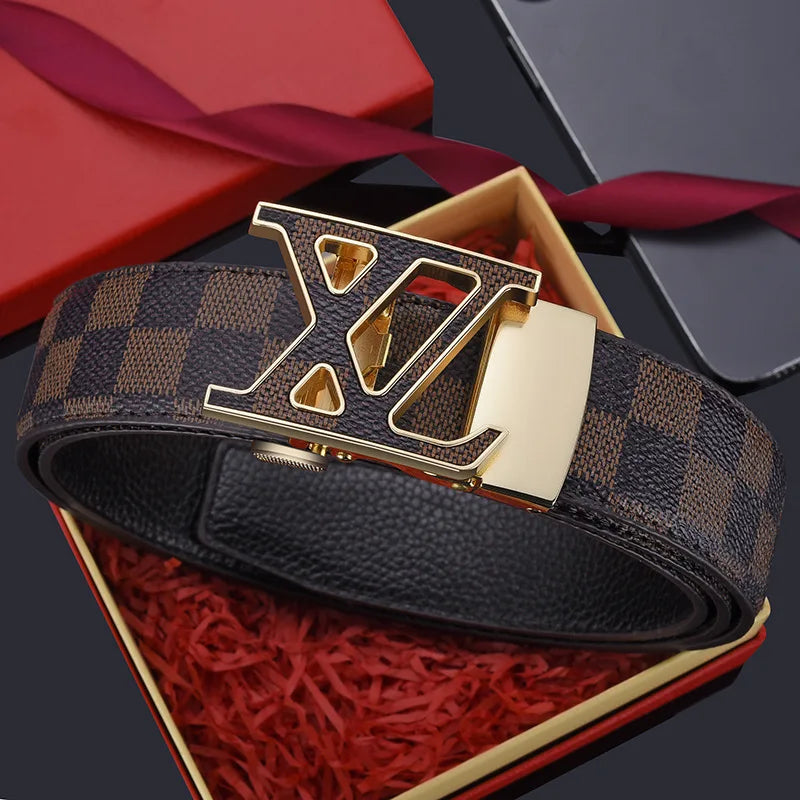 Unisex Luxury Leather Belt - Designer Metal Buckle Business Belt