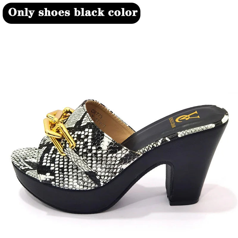 Italian latest design snake pattern platform with matching handbags