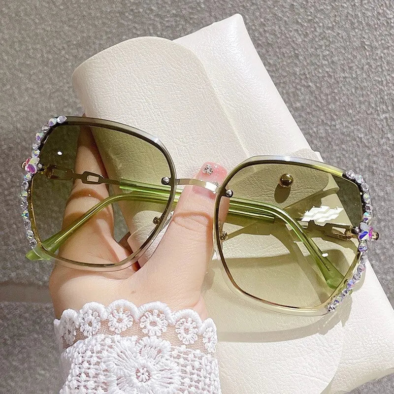 Rhinestone Decor Rimless Fashion Sunglasses For Women Casual Gradient Glasses For Summer UV400