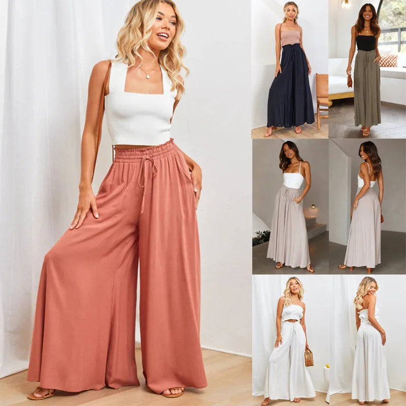 Spring and Summer New Women's Wide-leg Trousers Elastic Belt Wide-leg High-waist . S-2X