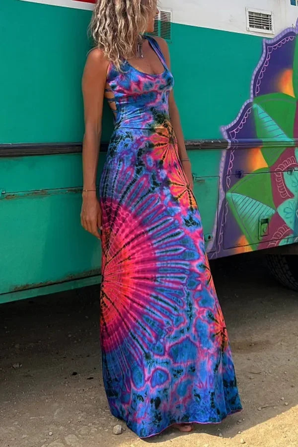 Women Sexy Print Dress Backless Cross Sleeveless Spring Summer Thin Casual Multiple Patterns Long dress.
