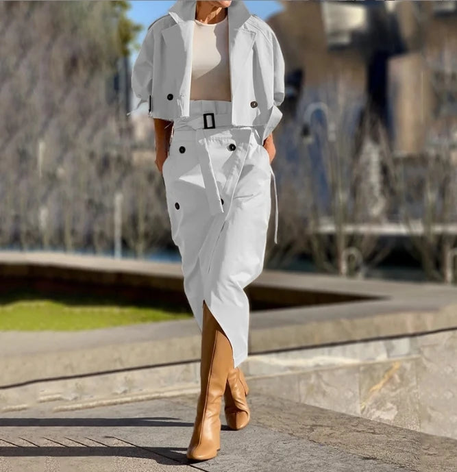 Women's Casual Two Piece Outfit Jacket +Skirt Set for Women 2 Piece. S-XXL