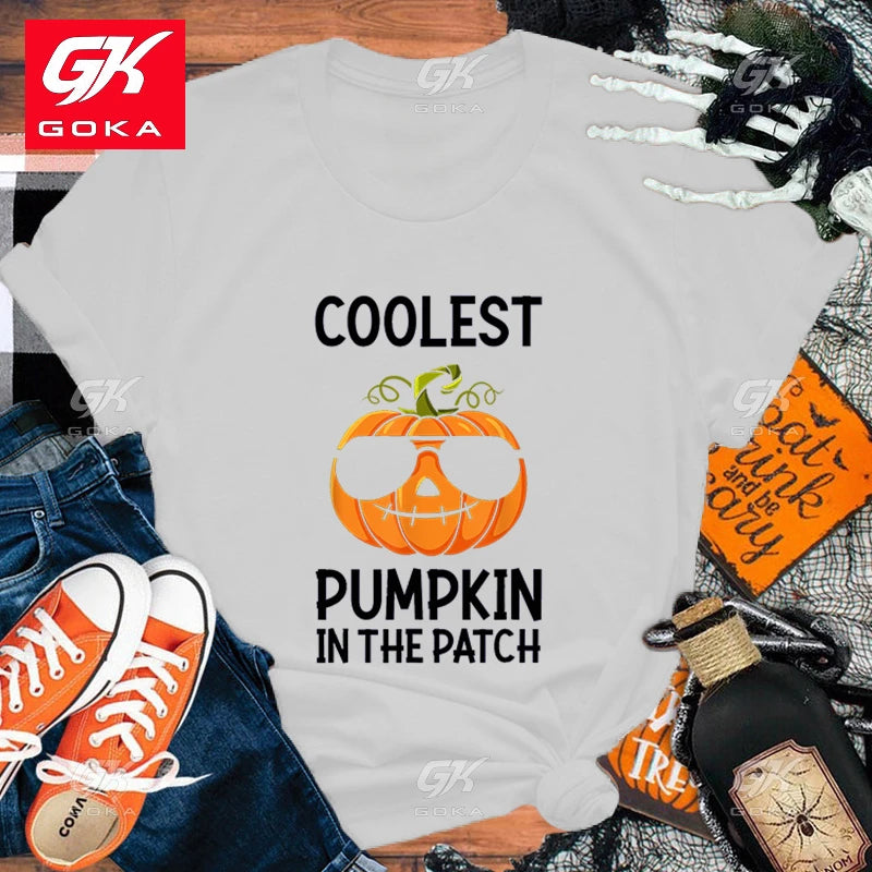 Hot Halloween Coolest Pumpkin in The Patch Printed Cotton T Shirt for Women's Short Sleeve Round Neck Casual T Shirts. S-3X