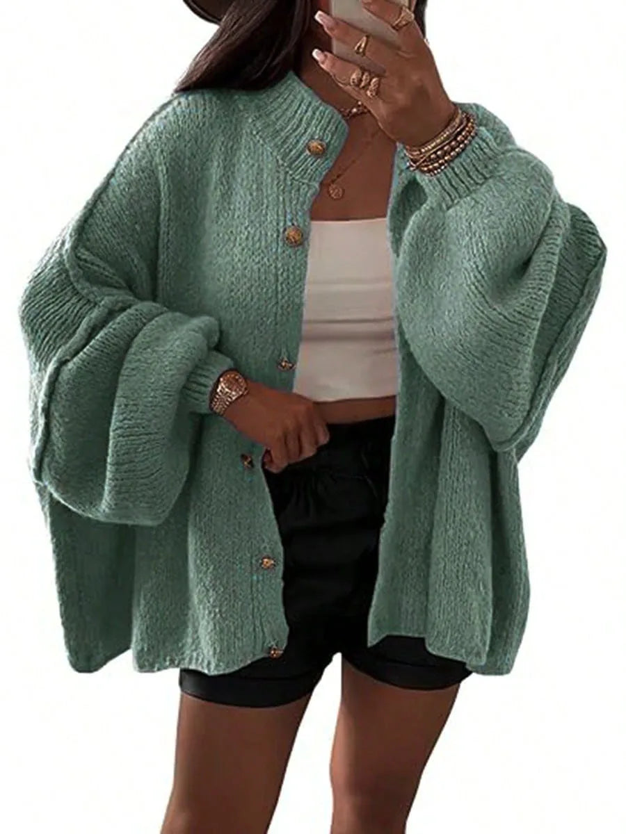 Knitted Lazy Style Oversized Long Sleeve Women Loose Button Cardigan Sweater