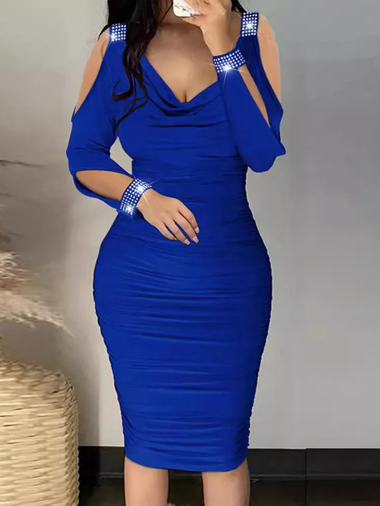 Fashion Elegant Sexy Off Shoulder Long Sleeve Party V Neck Dress. S-3X