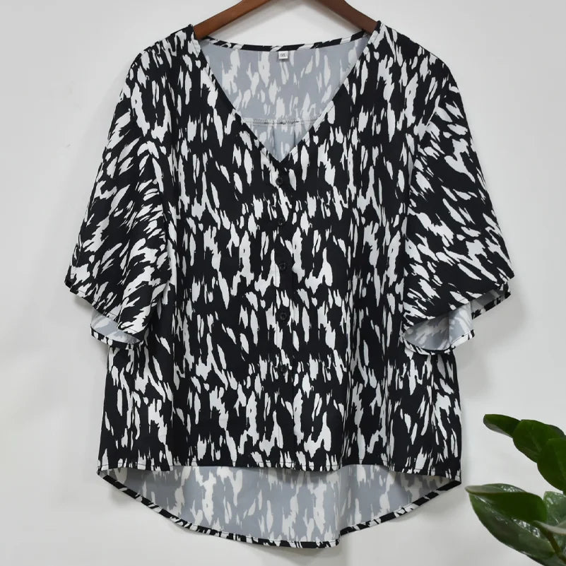 Plus Size Women's Blouse V Neck Casual and Fashionable Summer Blouse