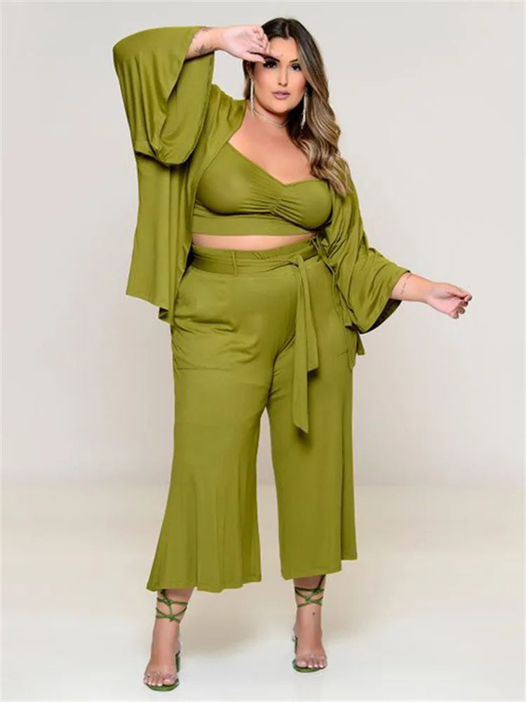Plus Size 3 Piece Solid Matching Versatile Suit.