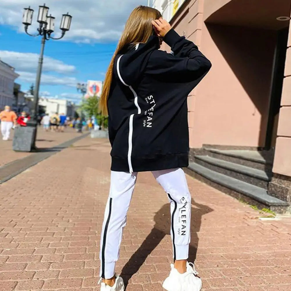 Ladies Casual Two Piece Set Loose Fit Back Zipper Long Hoodie Pant Set Thin Sportswear Pullover Street Wear.