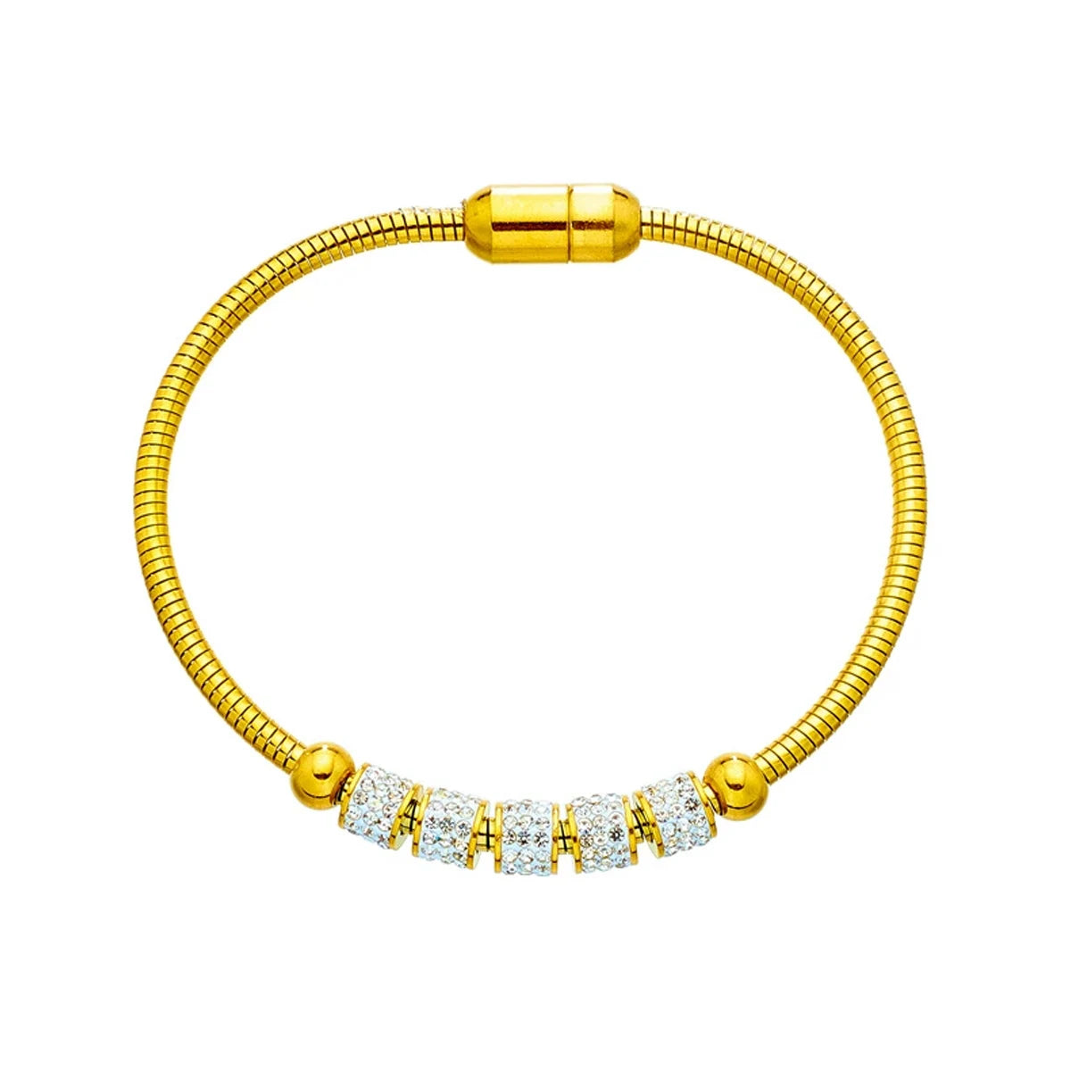 316L Stainless Steel Gold Color Rhinestone Beaded Bracelet For Women Fashion Ladies Magnet Clasp Bangle.
