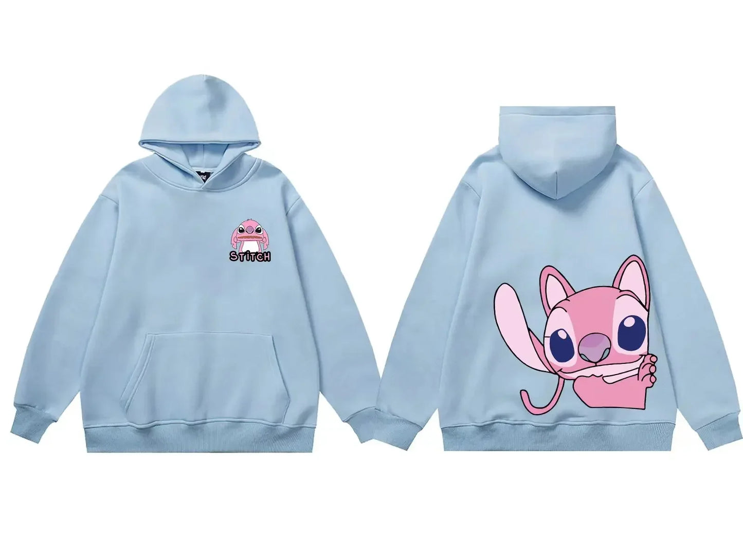 Disney Hoodie Fashion Stitch Angel Monster Letter Cartoon Sweatshirt Pullover Cute Unisex Pocket Hoodie. S-3X