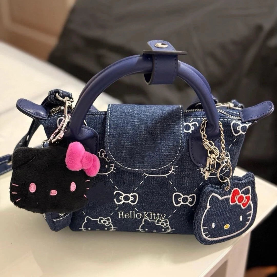 Sanrio Cute Hello Kitty Denim Handbag Cartoon Printed Cross body Bag .
