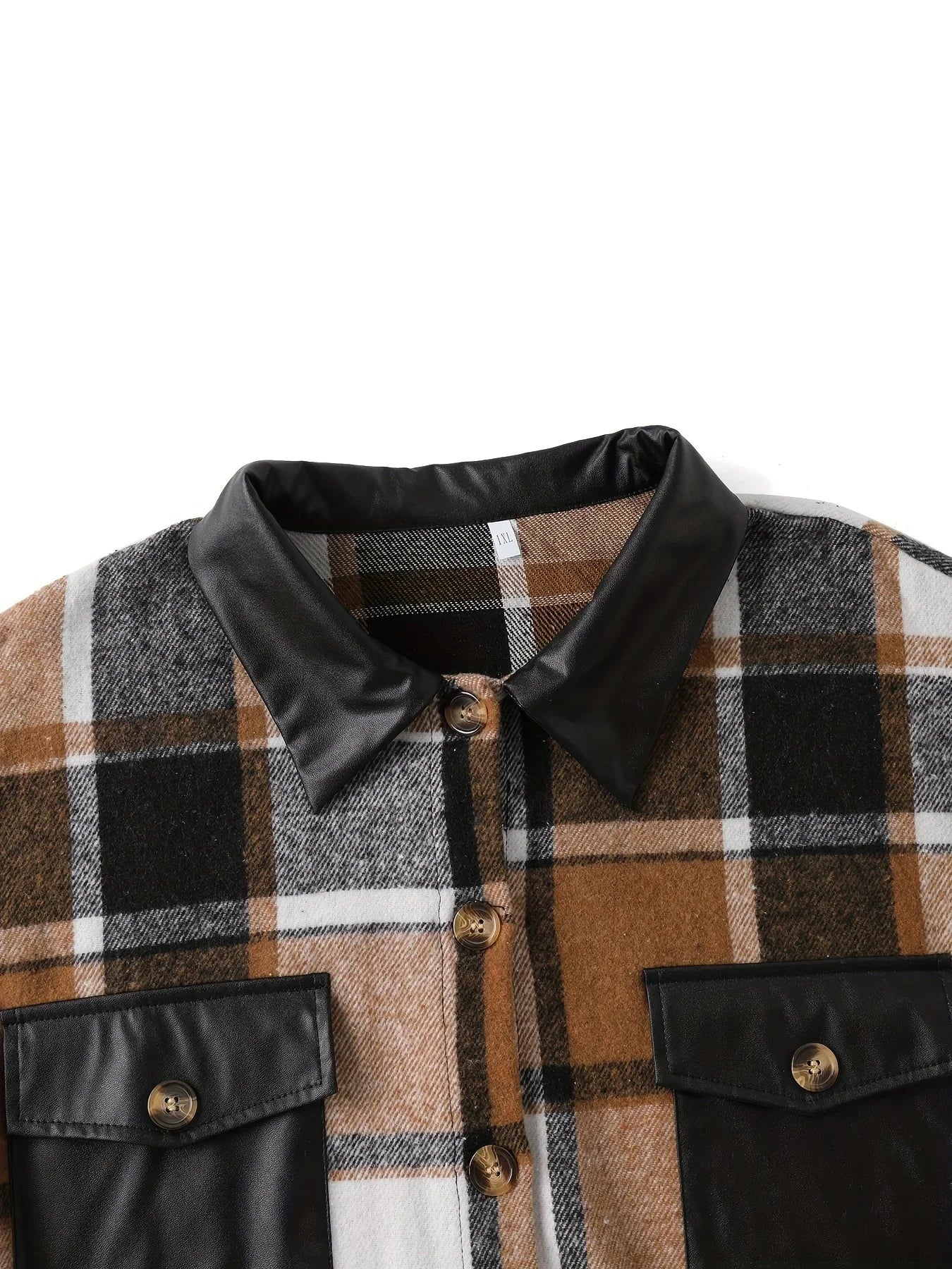 Plus Size Women's Autumn and Winter Plaid Lapel Casual Long Sleeved Pocket Fashionable Loose Fit Patchwork Jacket