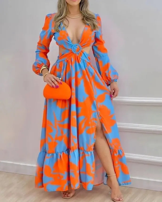 Women Summer Long Maxi Dress V-neck Sexy Fashion Dress. S-XL