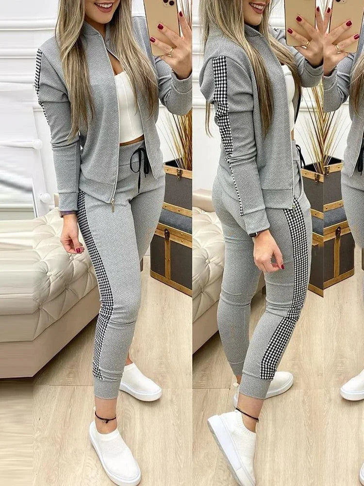 Woman 2 Pieces Suit Zipper Jacket And Pants Tracksuit Casual 2025 Set. S-XL