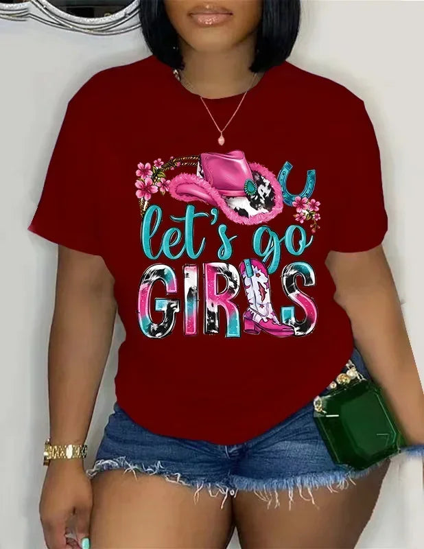 Women Plus Size Round Neck Short Sleeve Printed Casual Loose Trendy Plus Size T-Shirts. XL-5X