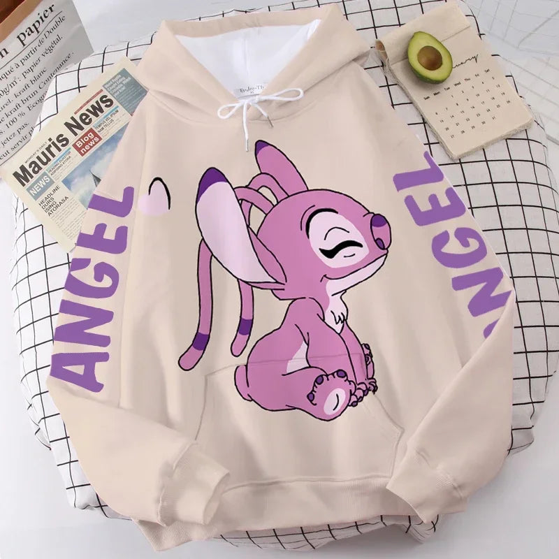 Disney Hoodie Fashion Stitch Angel Monster Letter Cartoon Sweatshirt Pullover Cute Unisex Pocket Hoodie. S-3X