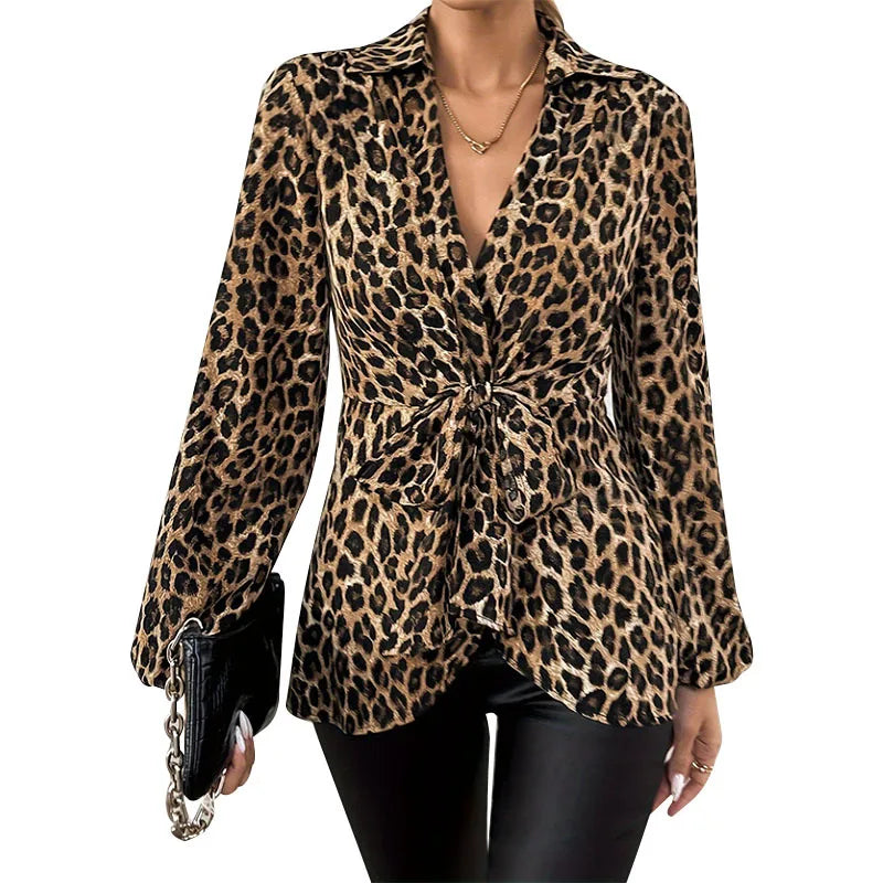 Fashion Women New Leopard Print V-neck Long Sleeved Blouse 2025. S-2X