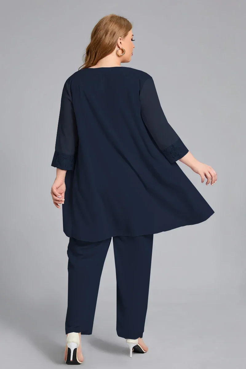 Plus Size Sequins Three Piece Set Pant Suit Evening Party Wear