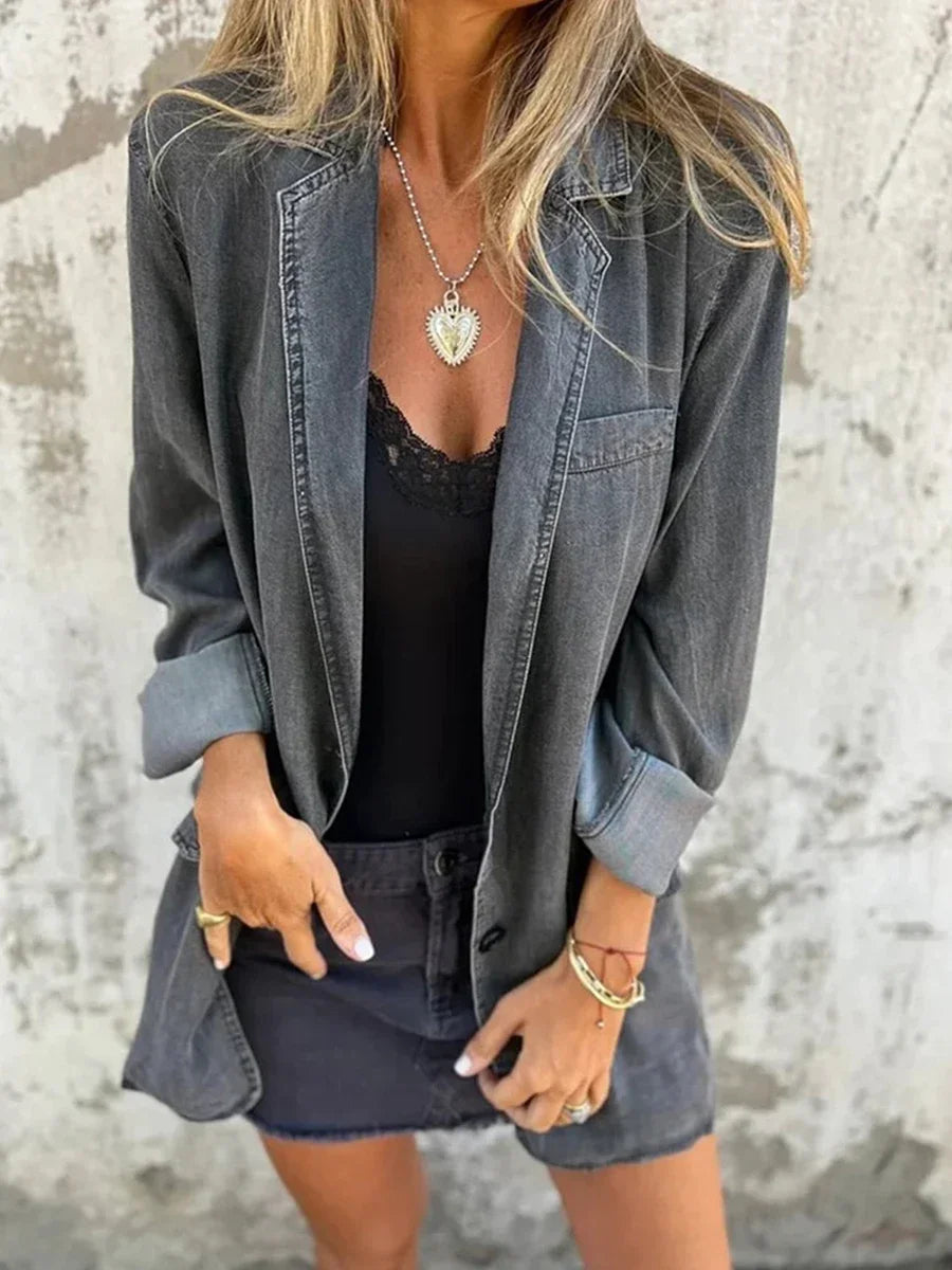 Women's Oversized Denim Vintage Long Sleeve Button Down Boyfriend Jean Jacket. S-XL