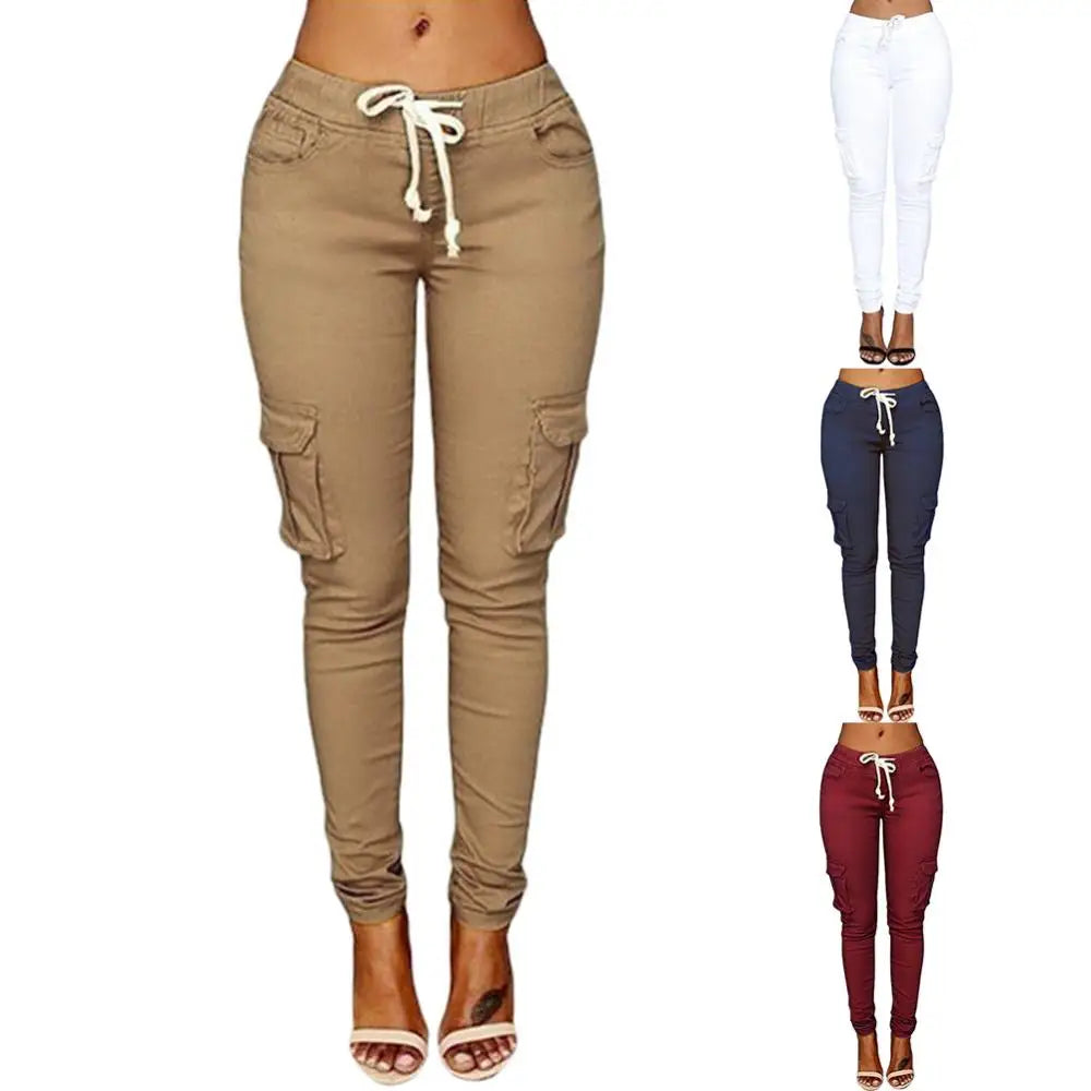 Women Casual Pants Solid Slim Multi-Pocket Comfortable Pants. S-4X