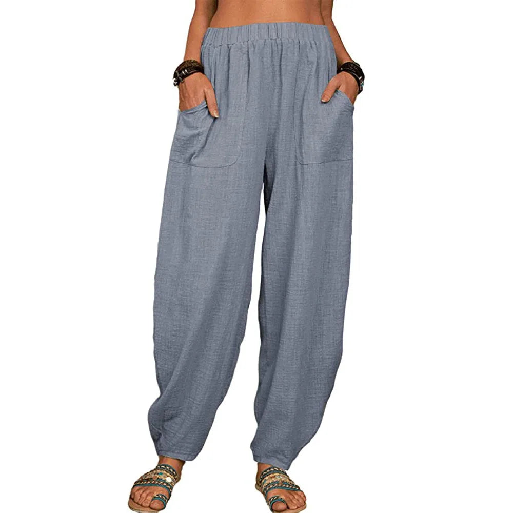 Summer Cotton Linen Pants for Ladies Full Length Casual Pants Loose Fit With High Waist. Sz S-3x