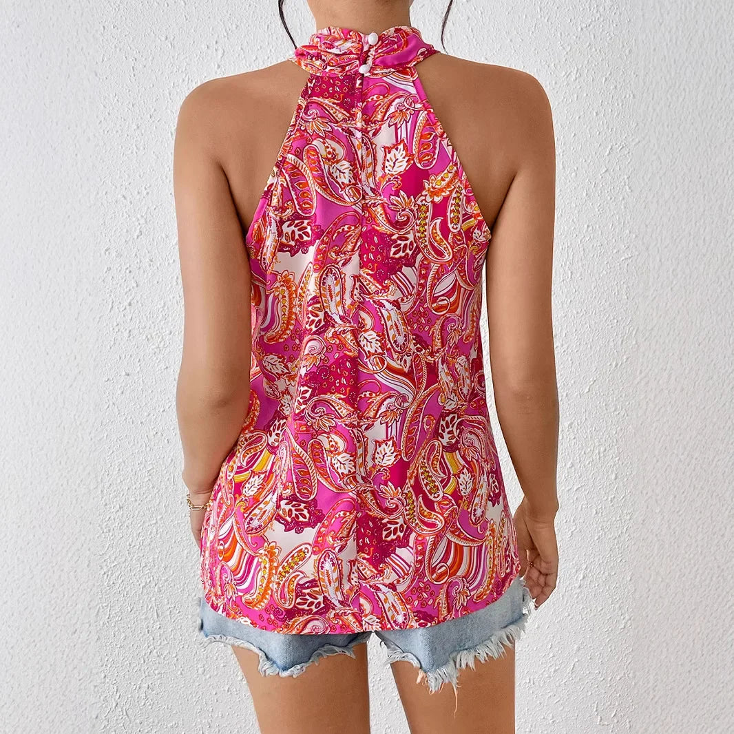 Floral Print Cross-Over Neck Sleeveless Sexy Floral Patterned Strapless Summer Casual Women's Top. S-XL