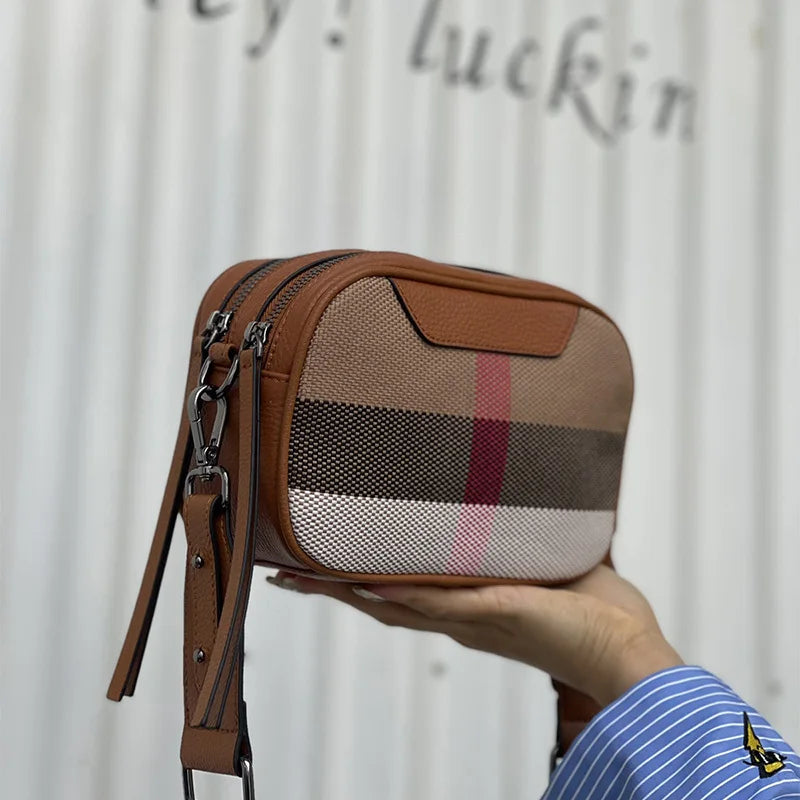 Genuine Leather Women Bag Small Canvas Cross body Wide Strap Trendy Square Designer Luxury Sling Shoulder bag