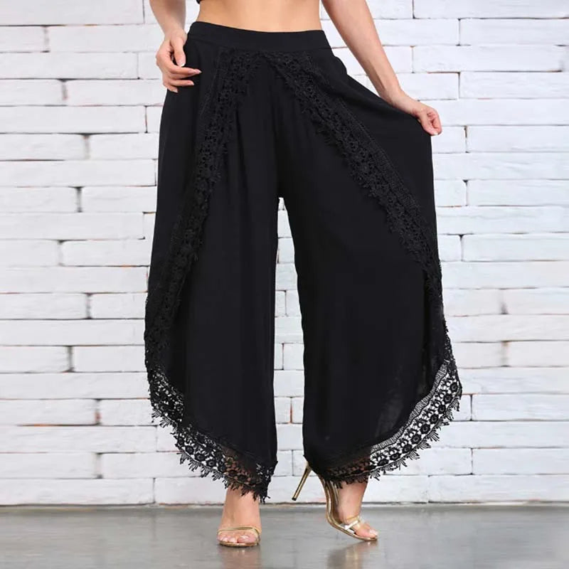 Lace Ladies Harem Pants Loose Solid Wide Leg Casual Comfortable Style. Sizes S-3XL