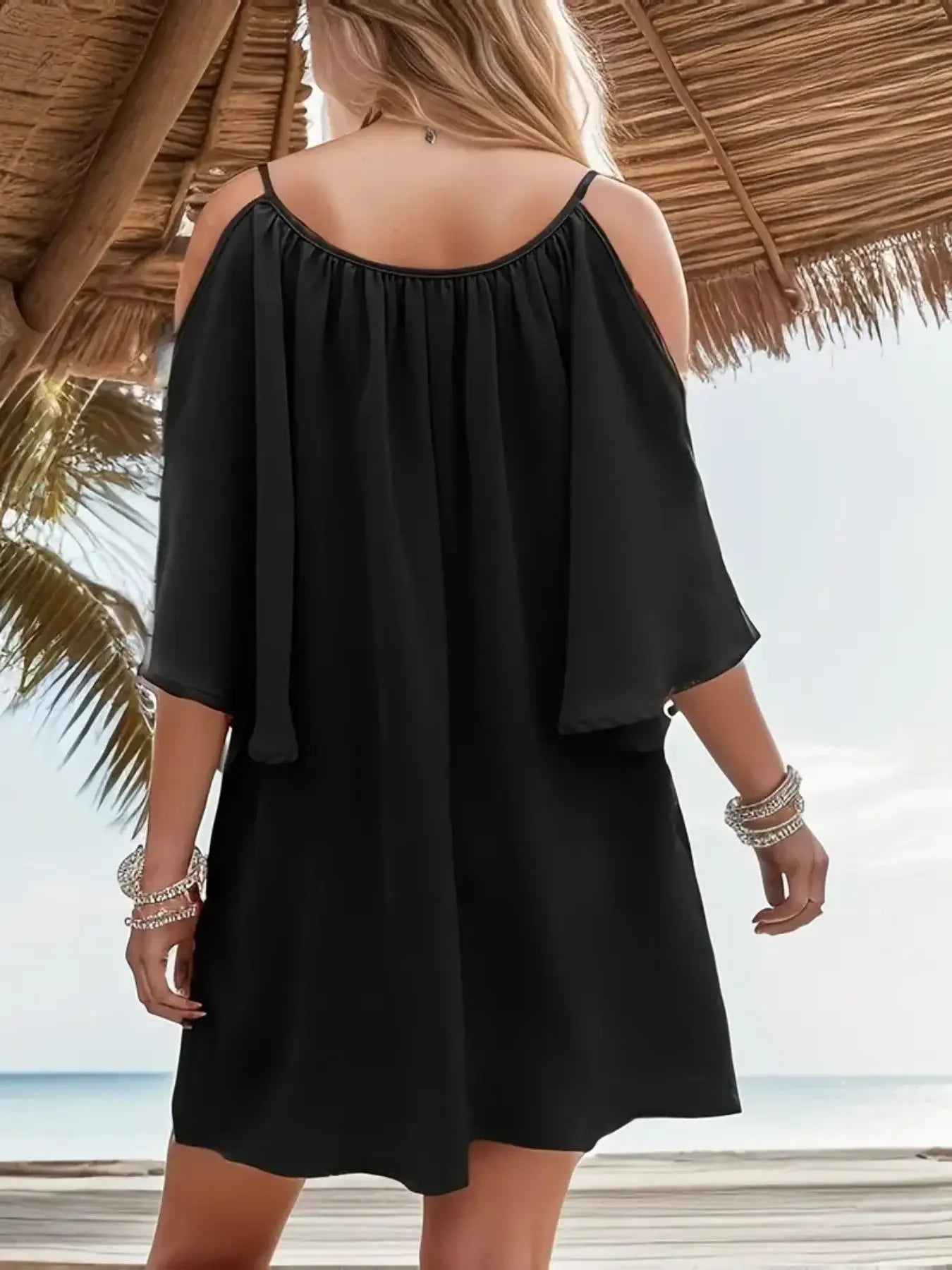 Plus Size 1XL-5XL Women Summer Casual Solid Color Dress Elegant Off Shoulder Relaxed Fit Cute Dress