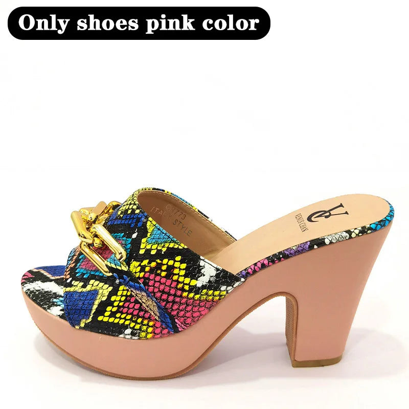 Italian latest design snake pattern platform with matching handbags