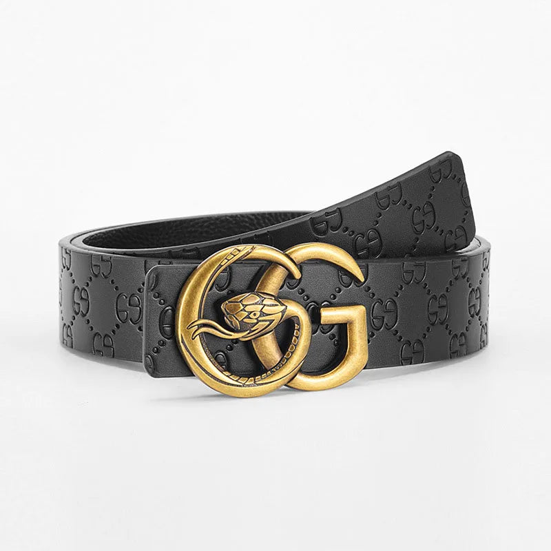 Luxury Unisex Leather Belt - Designer Metal Buckle Business Belt