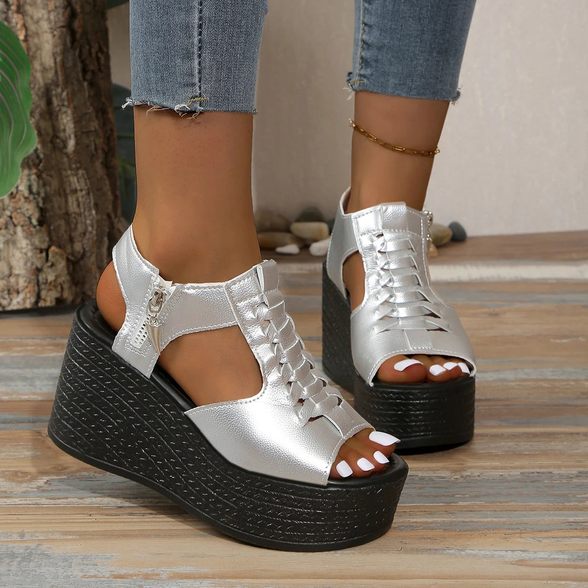 Summer New Wedge Platform Sandals Sexy Heels With Peep Open Toe.
