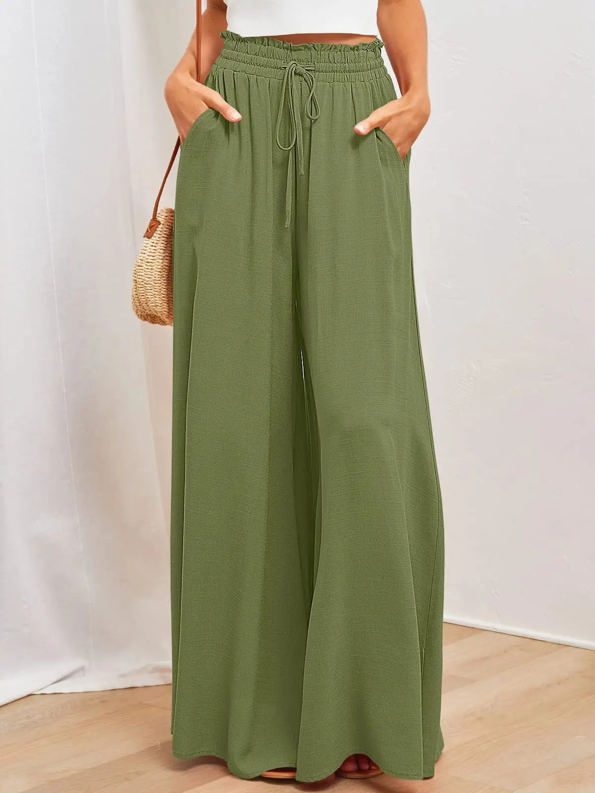 Spring and Summer New Women's Wide-leg Trousers Elastic Belt Wide-leg High-waist . S-2X