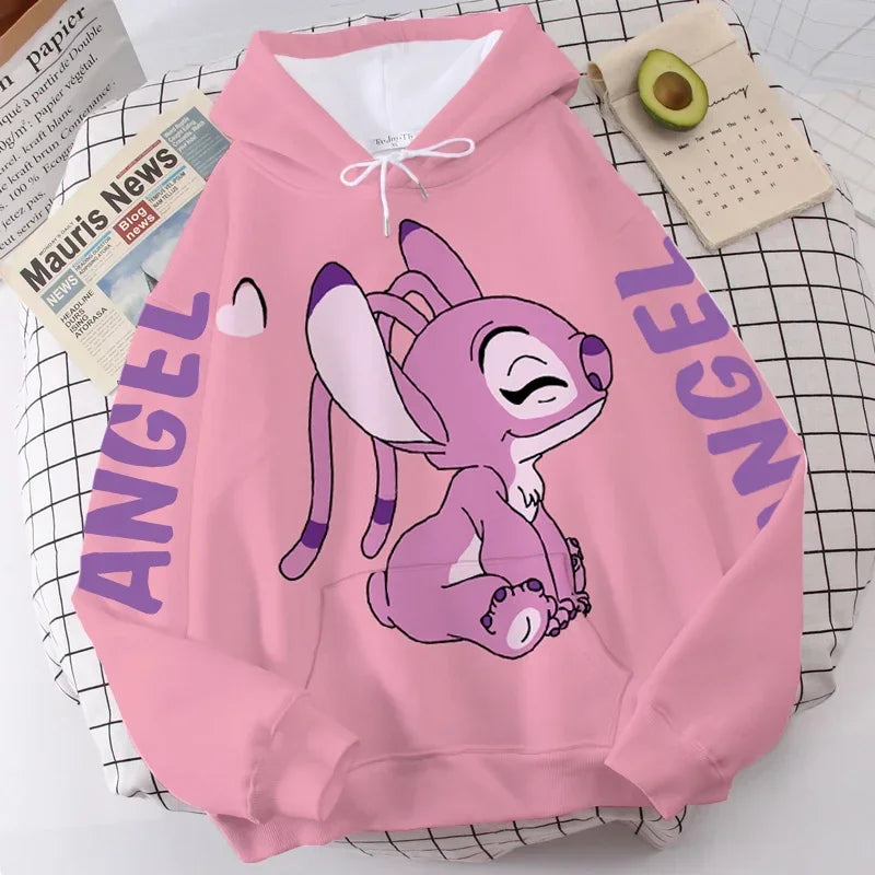 Disney Hoodie Fashion Stitch Angel Monster Letter Cartoon Sweatshirt Pullover Cute Unisex Pocket Hoodie. S-3X