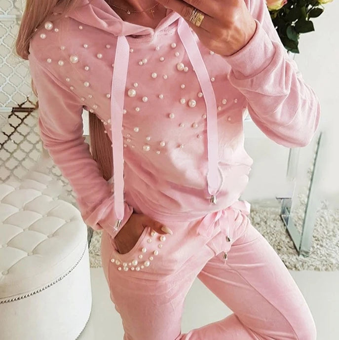 Two Piece Women Sporty Long Sleeve Jacket and Drawstring High Waist Sweatpants Set.