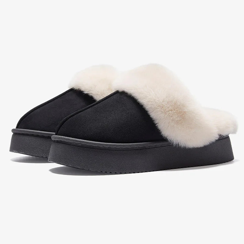 Women's Fluffy Slippers New Plush Warm Platform For Winter Indoor Semi-slippers Outdoor/Indoor Non-slip Cotton Shoes.