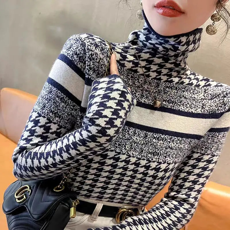 Autumn Winter Fashion Slim Turtleneck Elegant Chic Long Sleeve Knit Pullover Sweet Top. S-2X