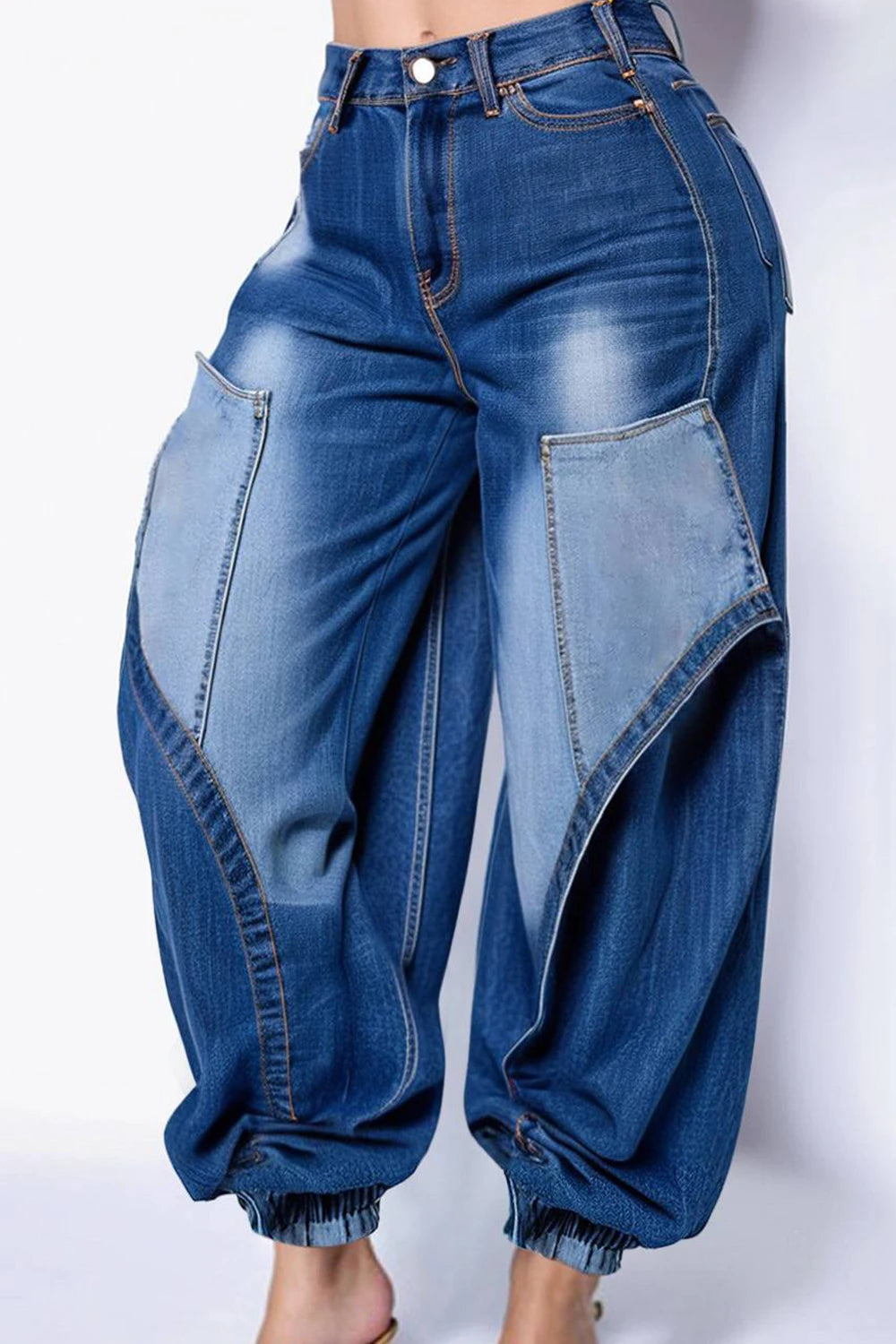 Plus Size Women's Jeans Cargo Style High Waist Blue Denim Pants with Pockets 2025.. Xl-5x