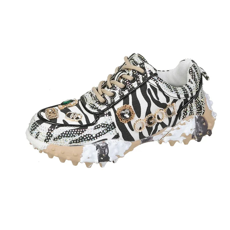Quality Rhinestone Women Sneaker Diamond Breathable Luxury Designers Casual Thick Bottoms Shoe . Zapatos Mujer
